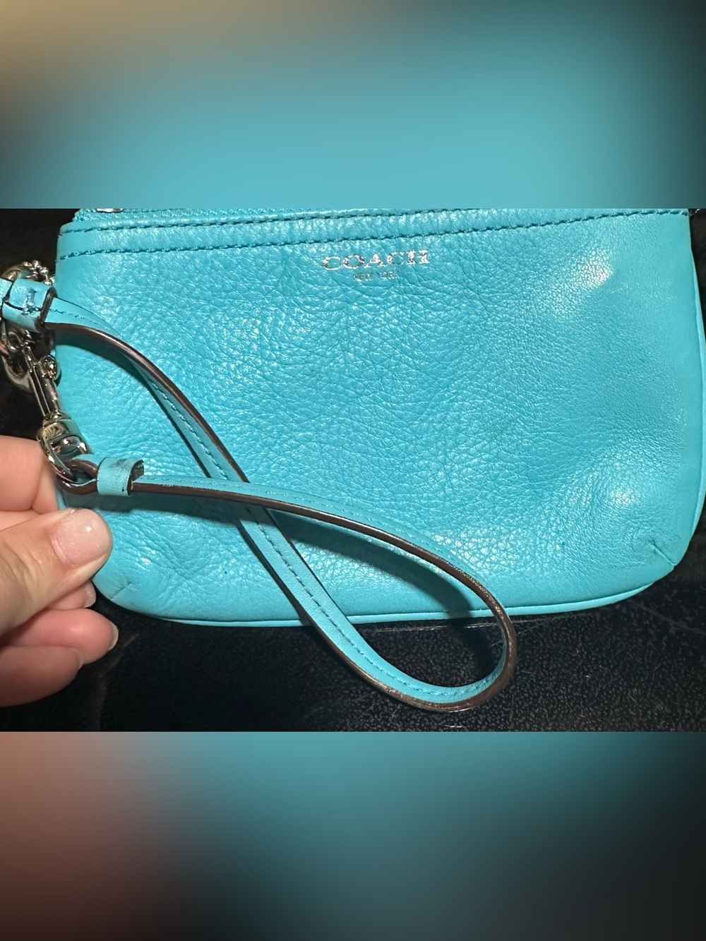 COACH Turquoise Pebbled Leather Wristlet